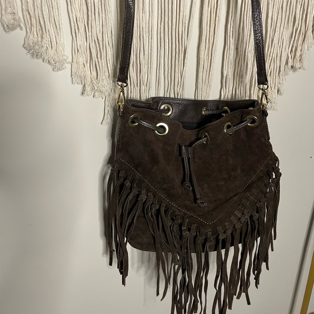 Brown suede fringe purse